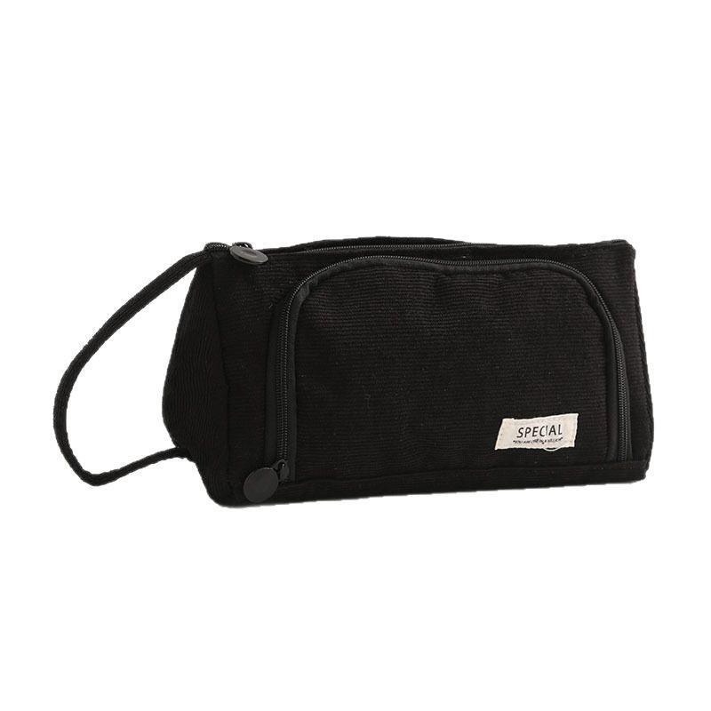 

Corduroy Multi-Functional Pencil Case with Compartments & Handle, Travel Makeup Bag for School/Office чёрный