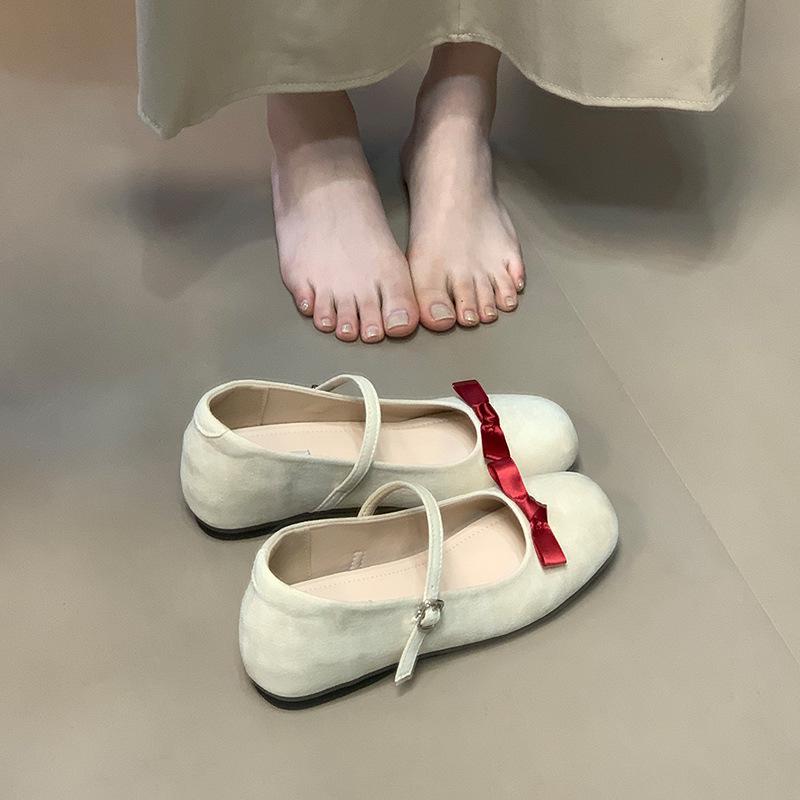 Cute round head ballet shoes women's spring and summer 2025 new French bow retro inner height increase Mary Jane shoes