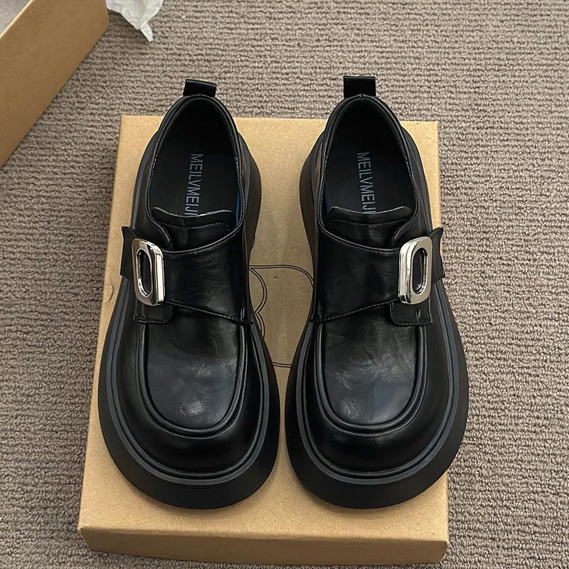

Thick-soled heightening small leather shoes women s new spring and autumn versatile skirt Mary Jane single shoes 40 чёрный