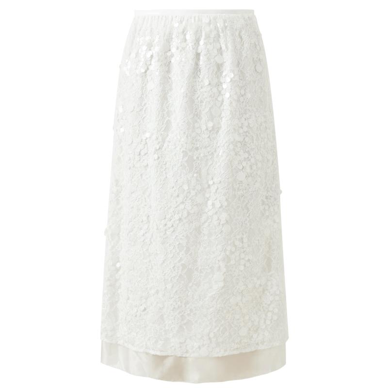 Women s Lace Sequin Embroidered Slit Midi Skirt XL
