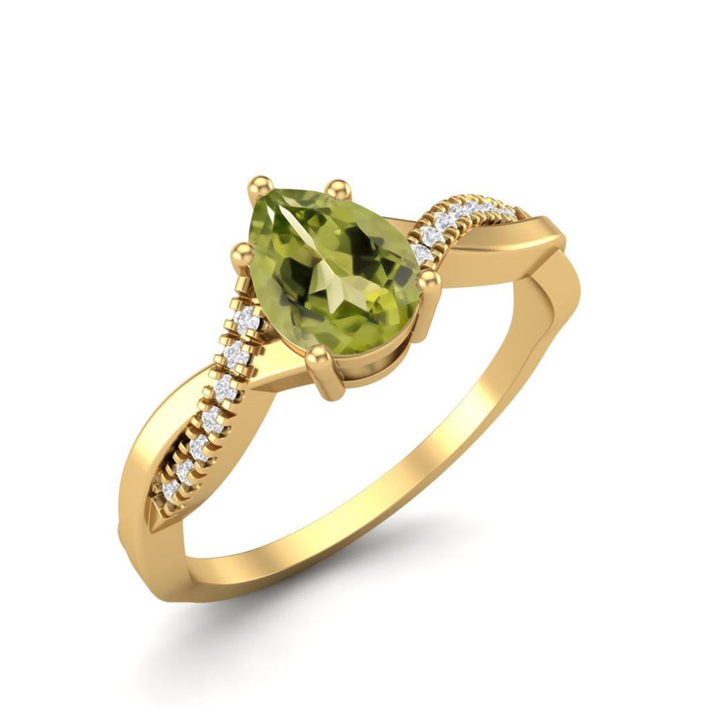7X5MM Pear Peridot 925 Sterling Silver Gold Vermeil Solitaire Split Shank Women Anniversary Ring