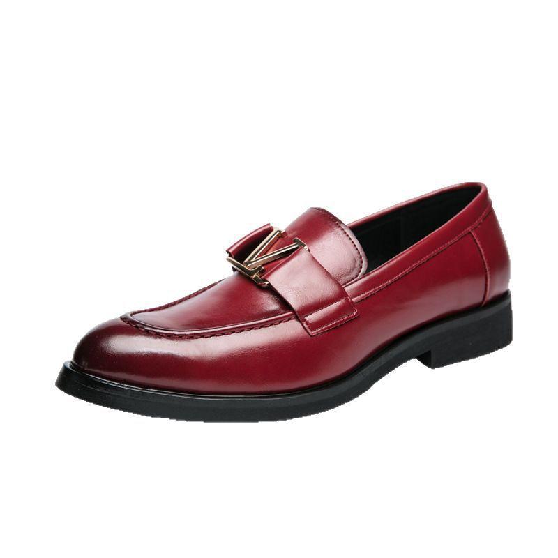 Foreign Trade Red Men's Leather Shoes 47 Business Korean Version Dress Casual Single Shoes Large Size Metal Buckle Wedding Men's Shoes 48