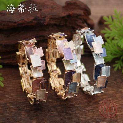 New Enamel Geometric Square Splicing Elastic Bracelet, Women's Exaggerated Personality Irregular Bracelet