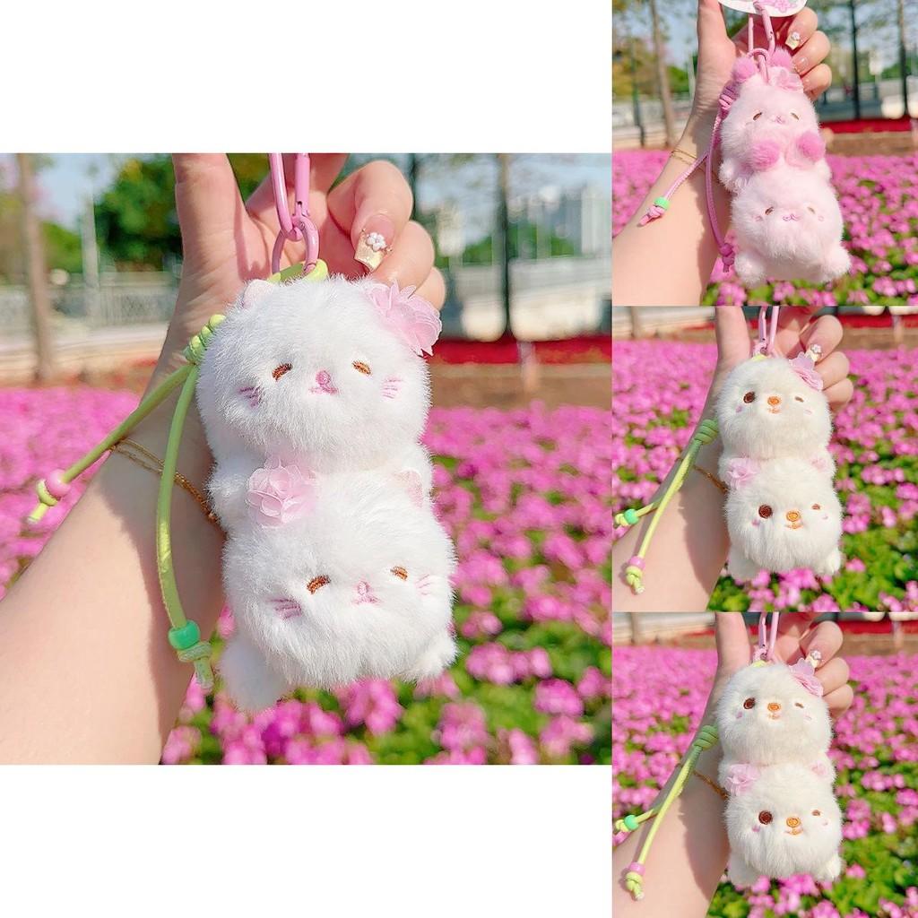 Sakura Season Cat Bear Rabbit Animal Plush Keychain With Hanging Strap For Bag Decor