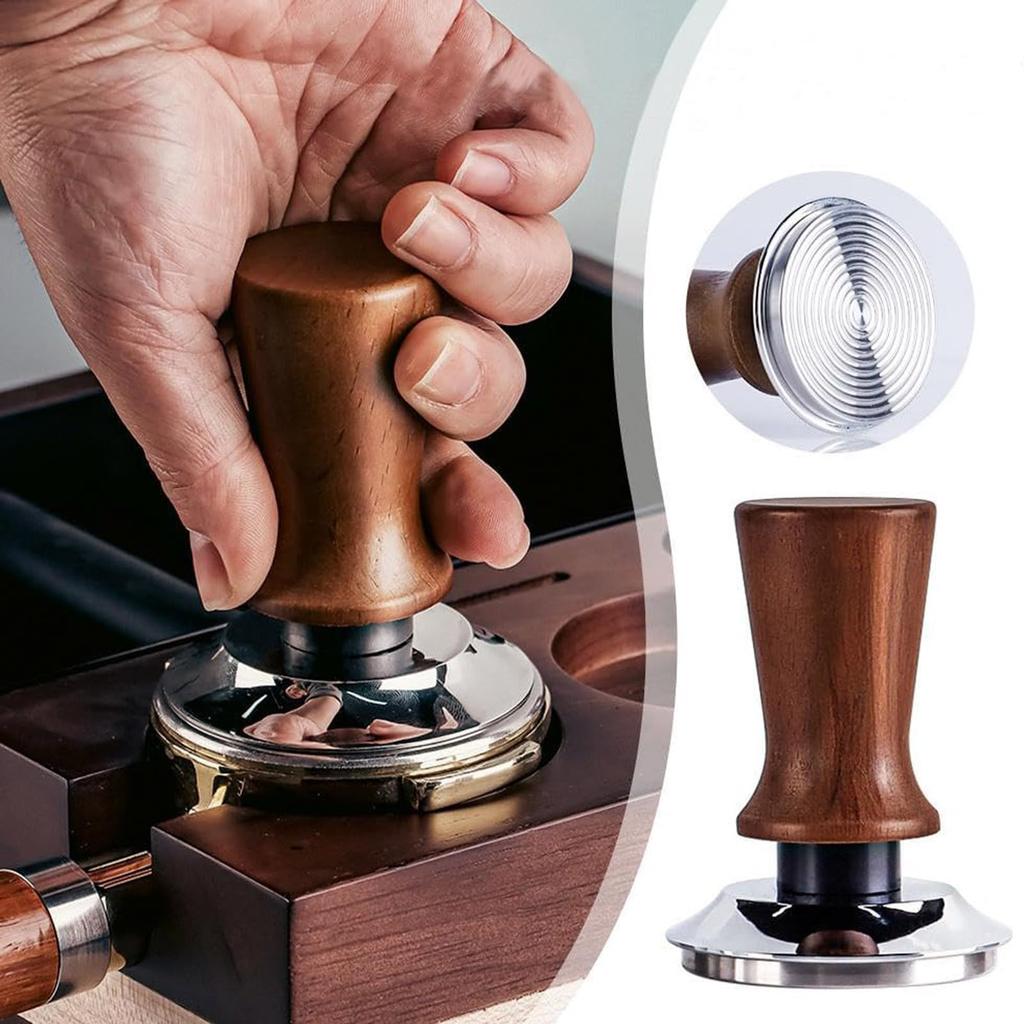 Refoiner Tamper, 51mm Espresso Tamper, Coffee Tamper Mat with Stainless Steel Ripple Base and Wooden Handle, Coffee HammerReclaimer Presser for Home,