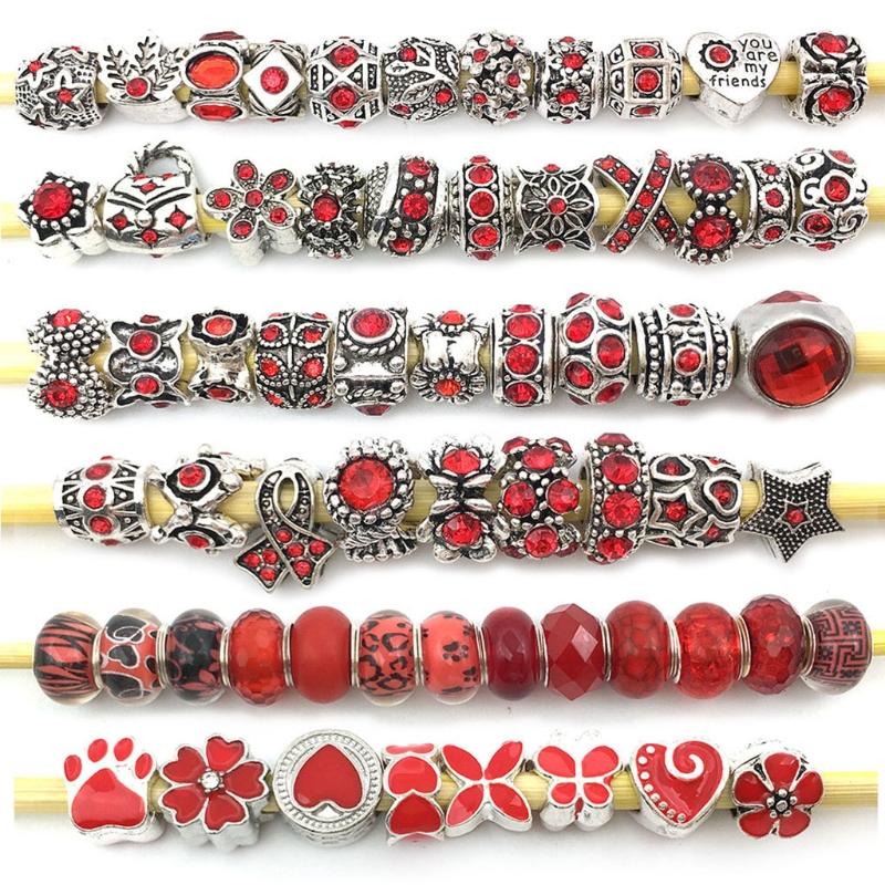 80 Pcs Red Imitation Glass European Large Hole Beads for Rhinestone Spacer Pendant Beaded Diy Handicraft Bracelet Making