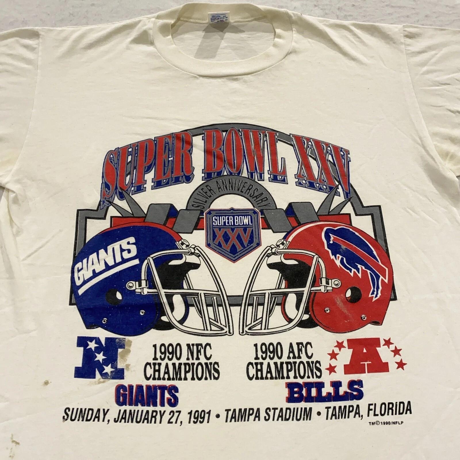 vtg 90s NEW YORK GIANTS v Buffalo Bills SUPER BOWL XXV T-Shirt L/XL football NFL M