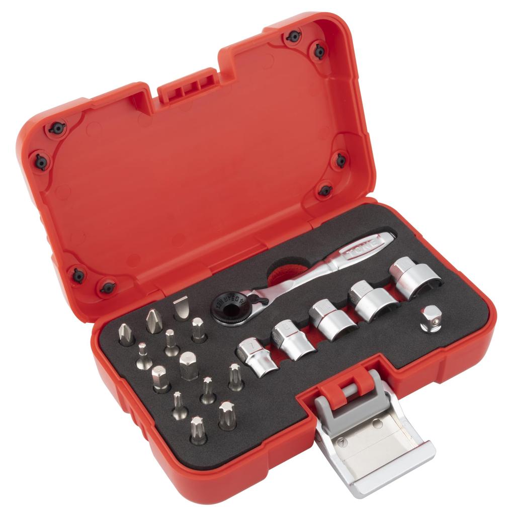 TONE Socket Bit Set Bit Insertion 19 Pieces SBHC220P, & 6.35mm (1/4"), Red,