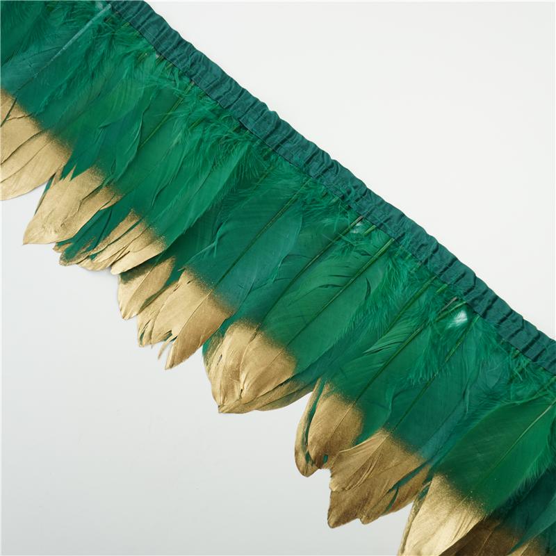 2Meter Gold Silver Goose Feathers Trim On Tape Fringe Ribbon Geese Feather for Crafts Golden Needlework Accessories Decoration