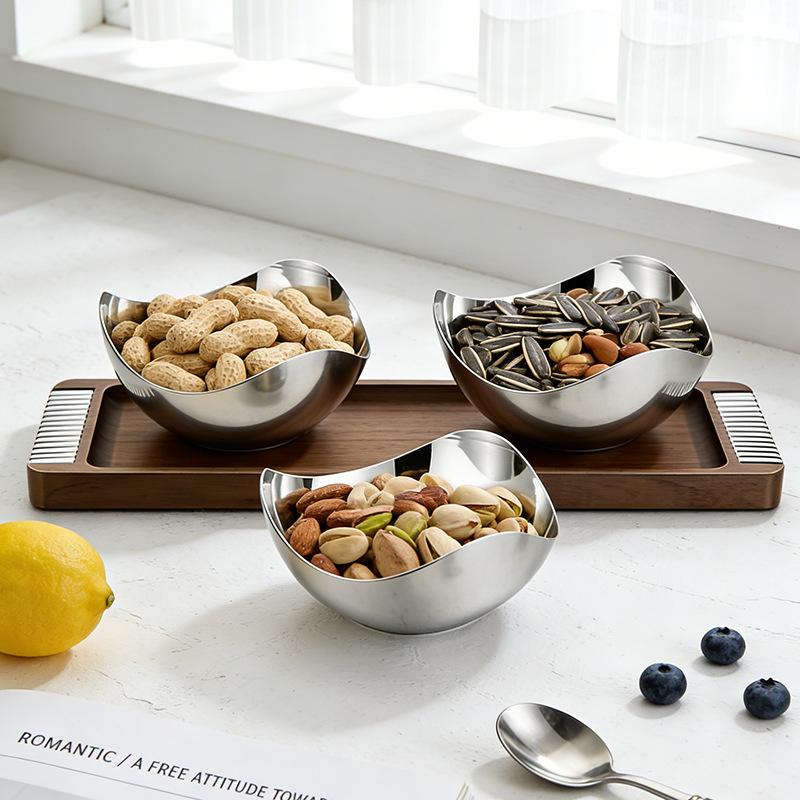 Wooden Tray, Snack, Nut Platter, Mirror Stainless Steel Bowl, Pudding Bowl, Fruit Plate, Seasoning Bowl, Tableware, Kitchenware