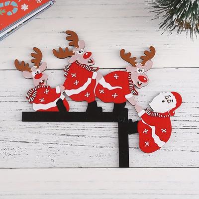 1pc Escultura de Letrero de Esquina de Puerta de Navidad de Papá Noel y Reno para Decoración del Hogar Una Pieza Papá Noel Reno Esquina de Puerta de Navidad