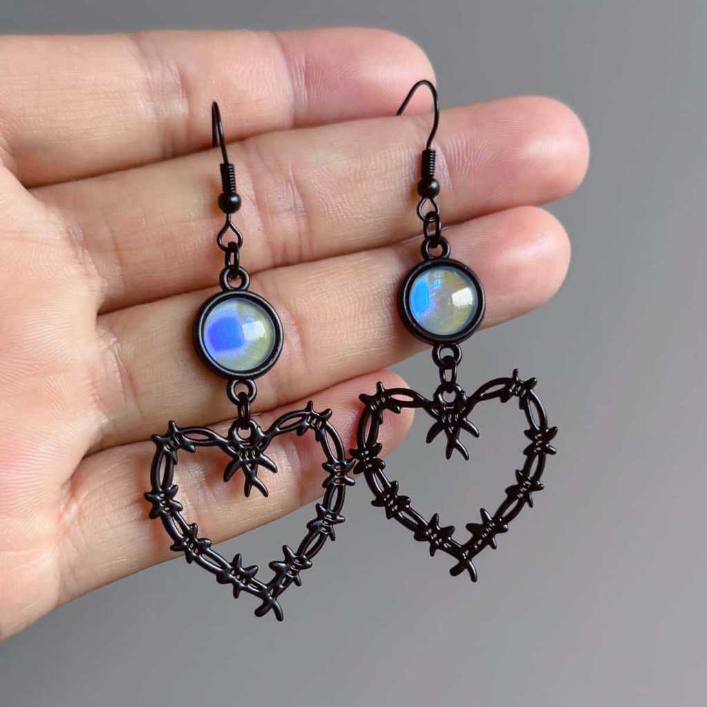 Gothic Black Heart Thorn Blue Crystal Earrings For Women With Style Fashion Jewelry