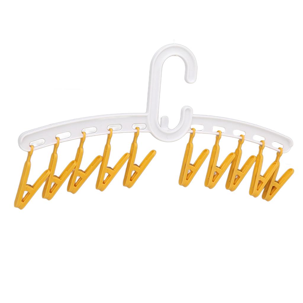 Plastic Sock Clips Drying Rack Straight Rod for Clothes Travel Portable Supplies White and Yellow