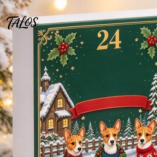 Charming Holiday Crafts Christmas Corgi Advent Calendar with 24 2D Flat Acrylic Dog Ornaments, Countdown Box Decorative Gift Cute Puppy Hanging