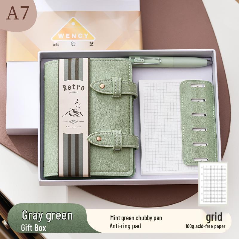 A7 Grain Leather Ring Binder Planner - Portable Pocket Journal with Blank Dot Grid Pages