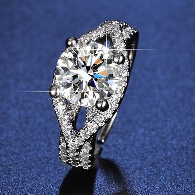 2 Carat Zircon Imitation Mozzarella Diamond Sansheng III Light Luxury Design Line Live Adjustment Ring Female
