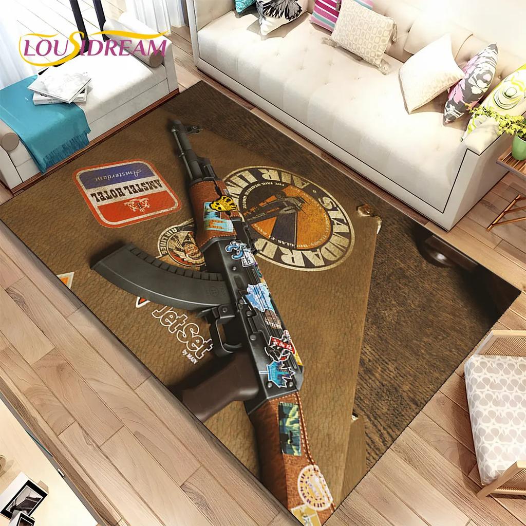 3D Assault Rifle Pistol Gun CS M4 AK USP Game Area Rug,Carpet for Home Living Room Bedroom Sofa Doormat Decor,Non-slip Floor Mat