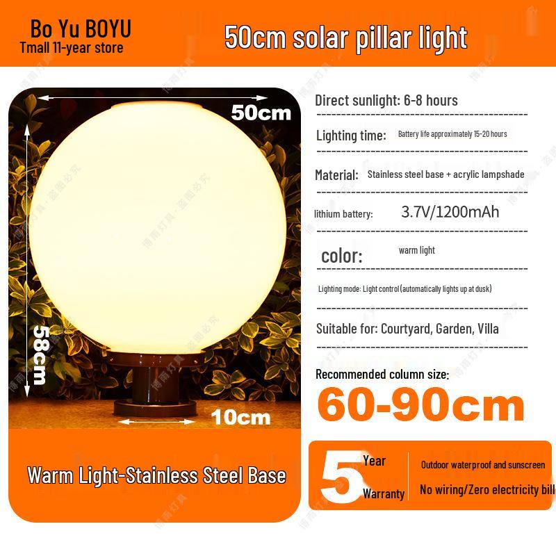 Solar-Powered Outdoor Pillar and Gate Lights for Courtyard and Villa Entrances