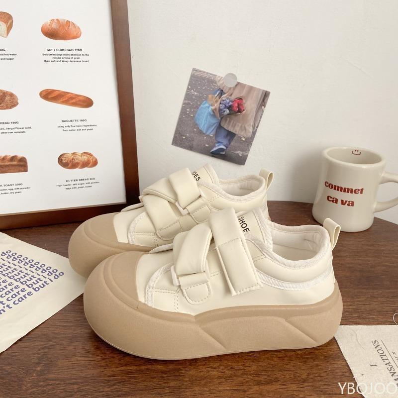 Little White Shoes Cute Round Toe for Women Autumn New Item Versatile Comfortable Big Head Board Shoes Thick Soled Bread Shoes