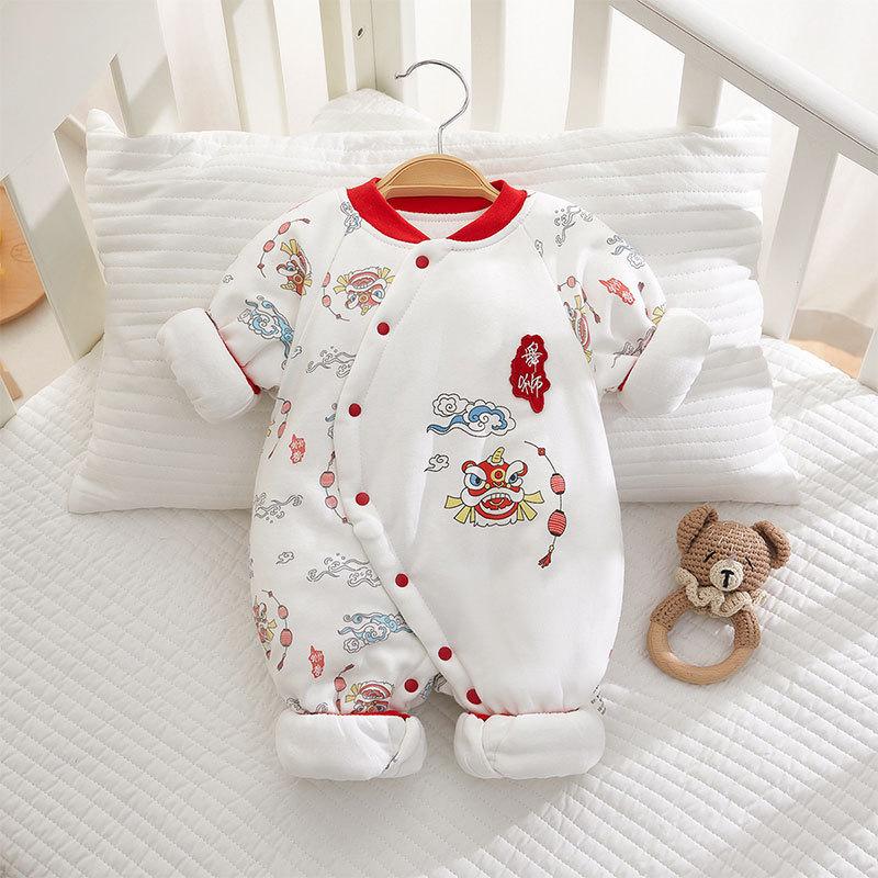 Thickened 120g Cotton Winter Baby Jumpsuit - Warm Padded Bodysuit for Crawling