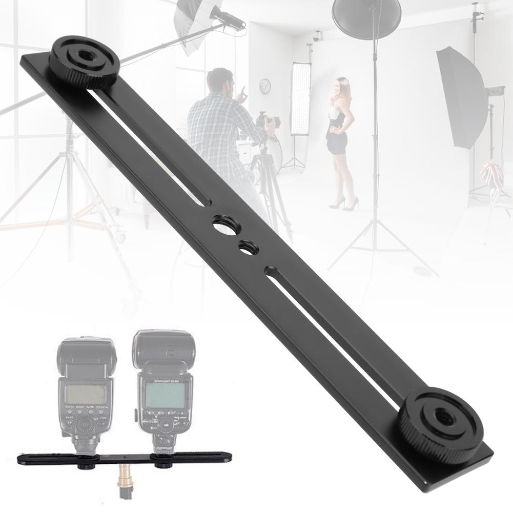 Portable Dual Head Flash Bracket Holder for 1/4"" Screws Tripod Light Stand Camera
