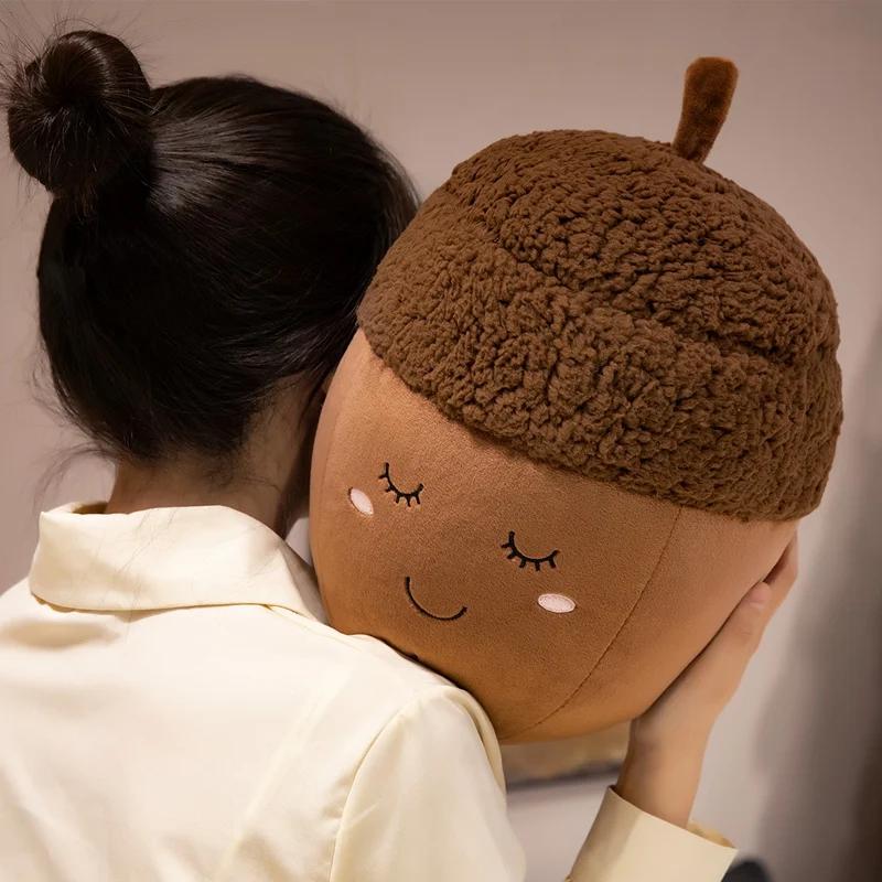 Joyful Chestnut Family Snuggly Companions Cotton Filled Animated Smile Hazelnut Plushie Cozy Comfortable Toss Throw Pillow House Adornment Toddlers