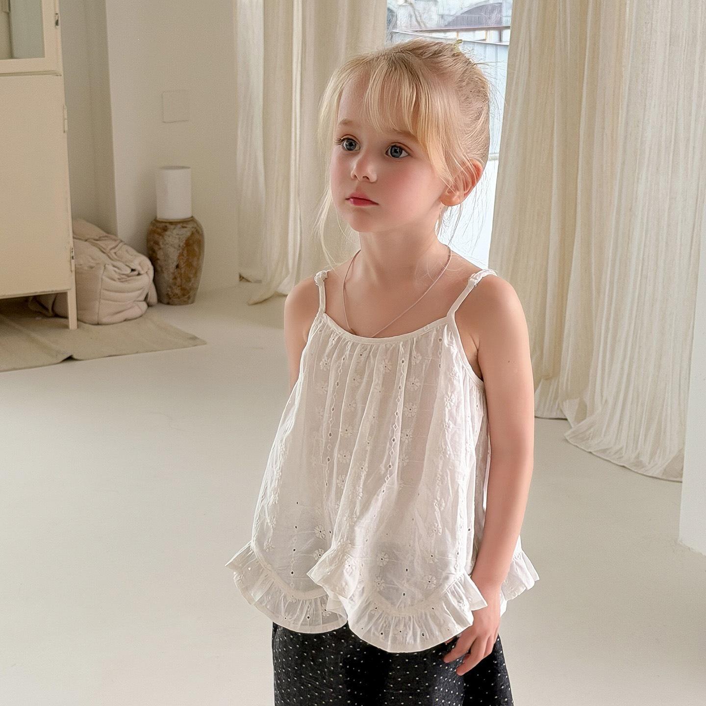 26 New Style Girls Korean Summer Doll Shirt - Cute Japanese White Camisole, Large/Small 120 cm