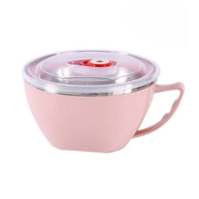 

Stainless Steel Bowl With Handle Solid Color Anti Scalding Instant Noodles Mixing Bowl Kitchen Tableware Food Accessory рожевий