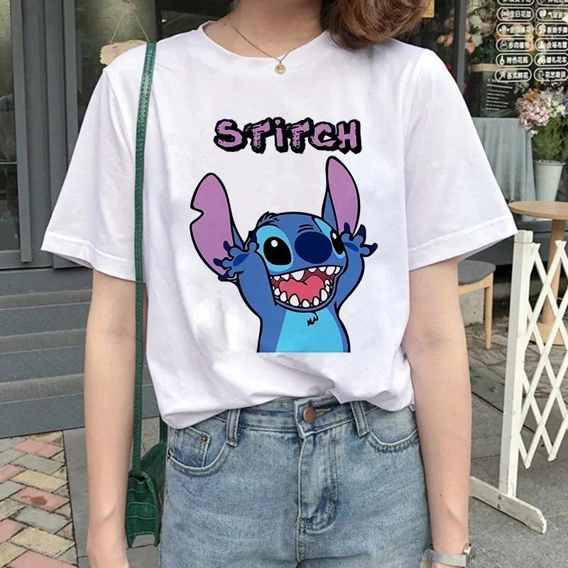 Funny Kawaii Shirt Disney Lilo Stitch Cartoon T Shirt Stitch Cute Manga T-shirt Y2k Graphic Tshirt Top Tee Clothes