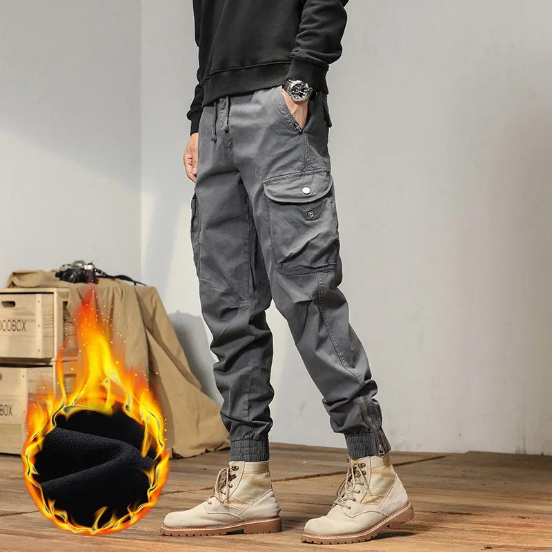 

Брюки-карго мужские зимние мужские шаровары для мужчин, флисовые многокарманные повседневные брюки из хлопка XS серый