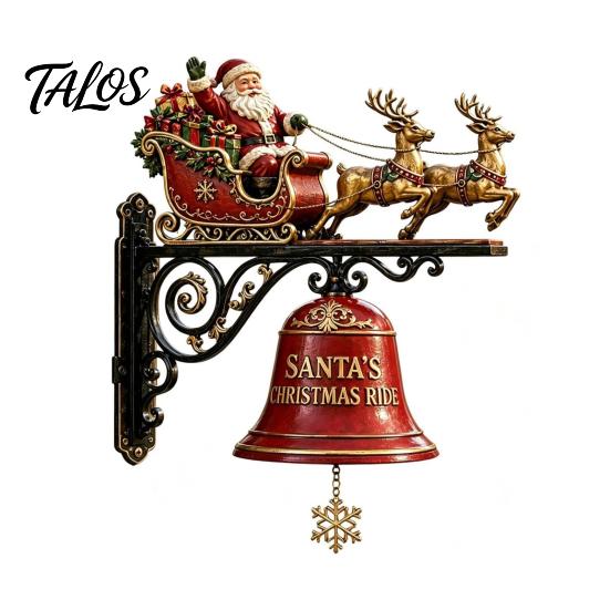 Outdoor Garden Entrance Accents Christmas Bell Wall Hanging Decoration, Santa Sleigh Reindeer Ornament, Large Decorative Anniversary Birthday