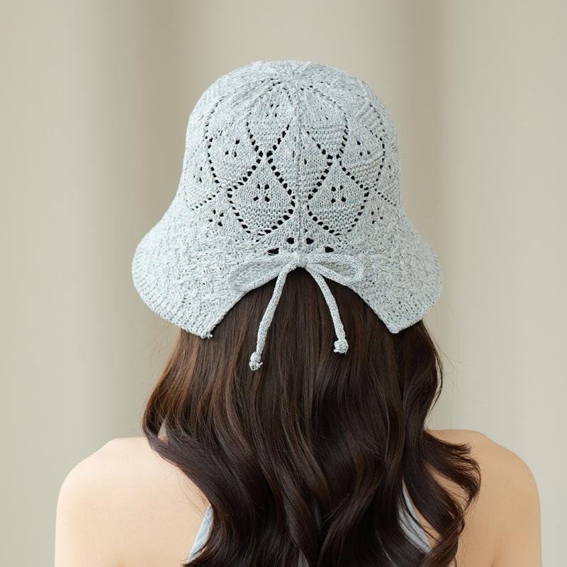 Hollow Knitted Bucket Cap, Rear Split Basin Cap, Summer Breathable Sunscreen Visor, Outdoor Travel Shows A Small Face