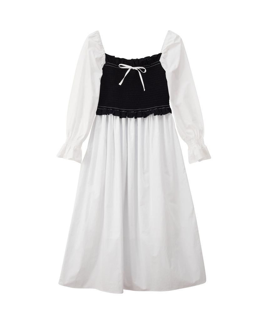 Salon De Yon Color Block Smocking Dress