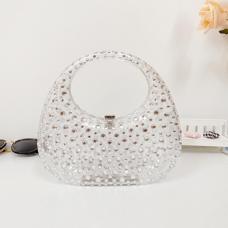 

2023 New Handbag Women Transparent Summer Acrylic Bags Diamond Encrusted Evening Bags Luxury Designer Wedding Clear Bags білий