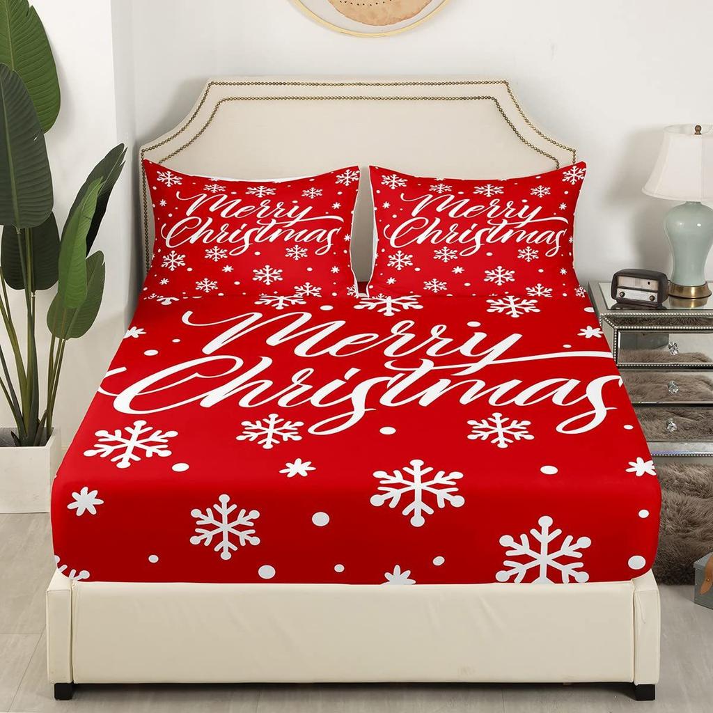 Christmas Theme Pattern Mattress Four-Piece Bedding Set Bedroom Dormitory Bedding Decoration