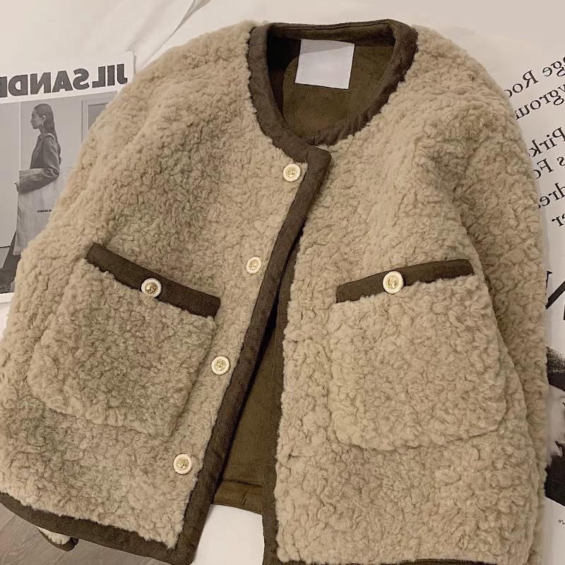 Lamb Wool Short Jacket Women Autumn Winter Thick Premium Elegant Shearling Plush Top