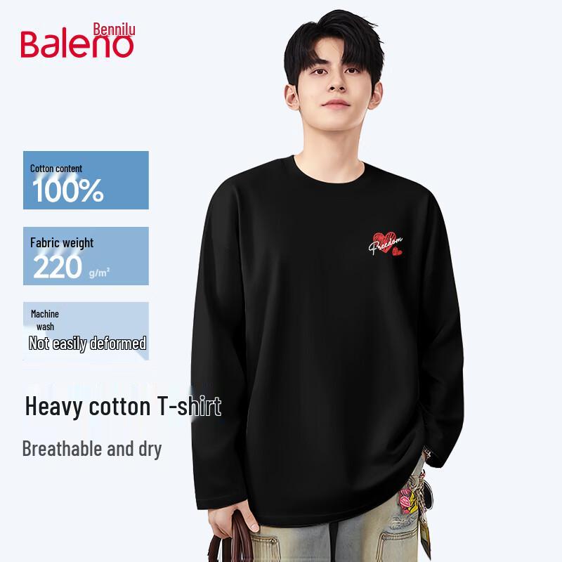 Baleno Men's 220g Heavyweight Long Sleeve T-Shirt with JPB Red Heart Print