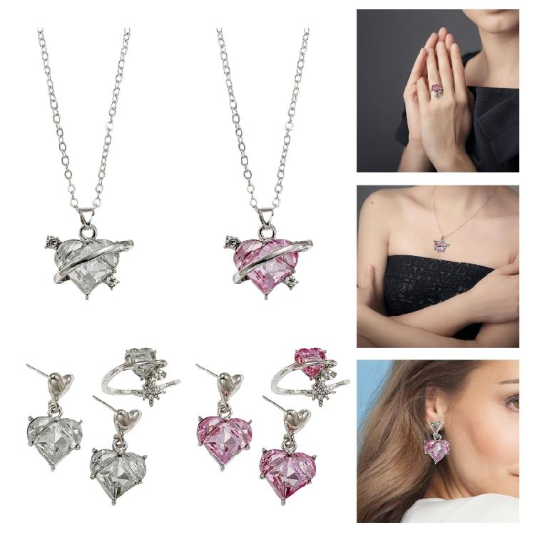 Fashion Bridal Necklace Pendant Earrings Heart Rings Pendant Jewery Party Jewelry Set Srop Earrings for Fashion Bride