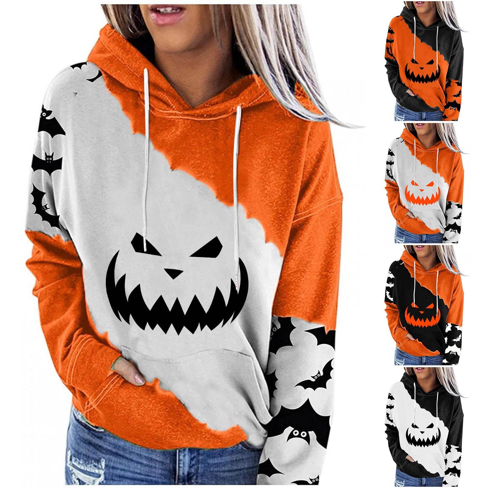 

Жіночі повсякденні модні пуловери з капюшоном і принтом на Хелловін з довгими рукавами XXXL Кіновар