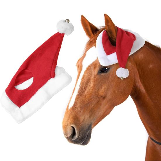 Sombrero de Caballo Navideño Universal Invierno Grueso Cálido Terciopelo Rojo Sombrero de Papá Noel Decoración Navideña de Caballo Accesorios de Disfraz Suministros para Fiesta