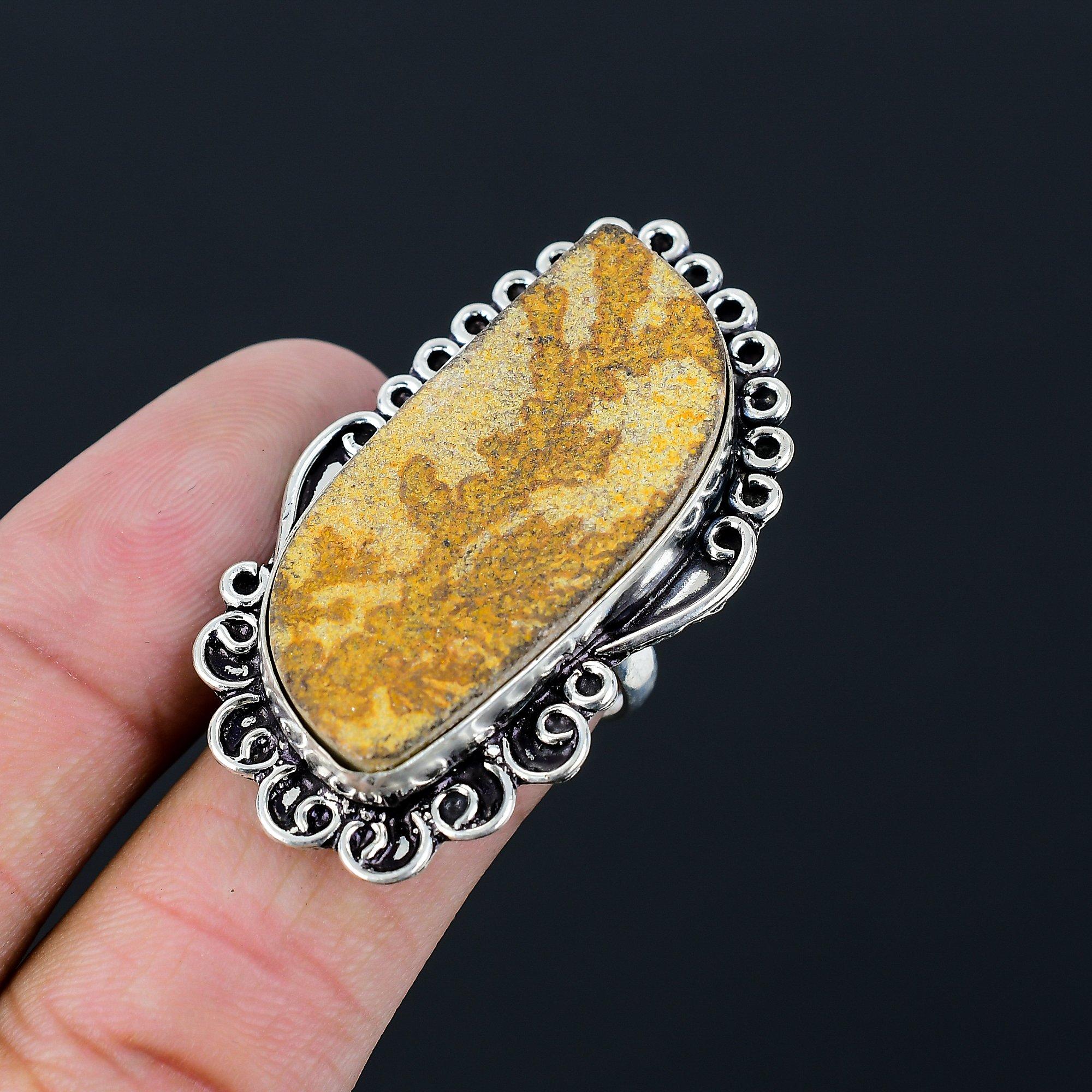 Daughters Day Sale 925 Silver Psilomelane Dendrite Gemstone Sister Ring Jewelry 9