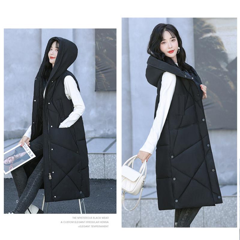 Autumn and Winter Women's Solid Color Hooded Loose Mid-length Windproof Warm Vest Sleeveless Women's Jacket