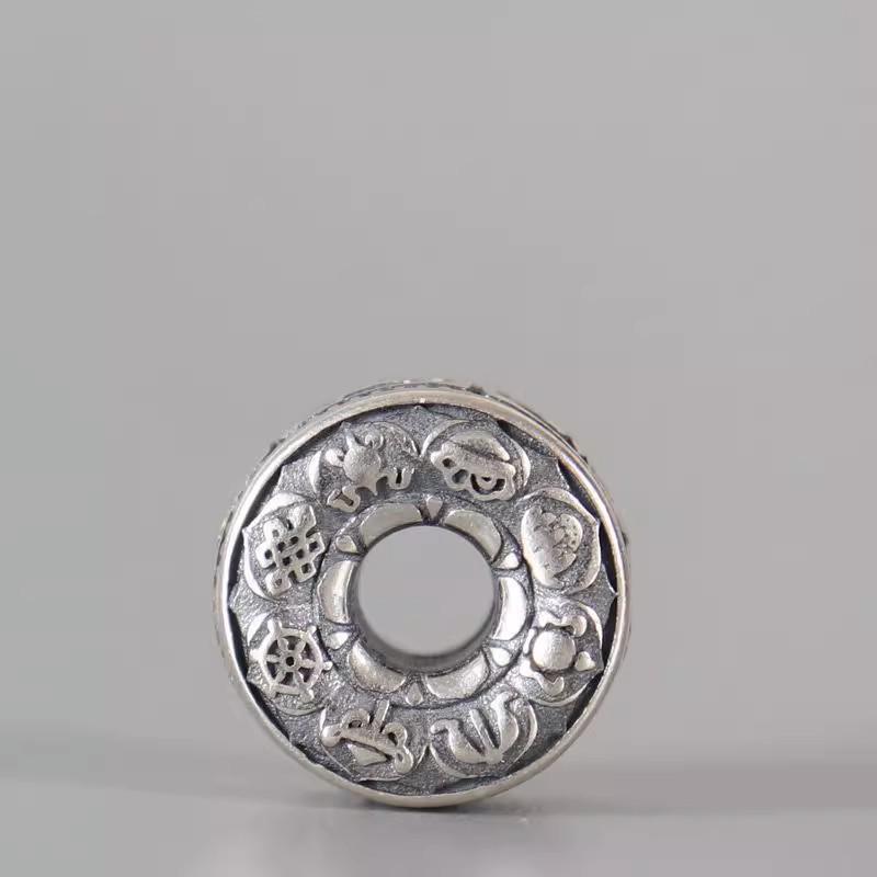 Bracciale con Perline Rotanti a Cilindro con il Mantra Tibetano delle Sei Sillabe e gli Otto Tesori Auspiciosi