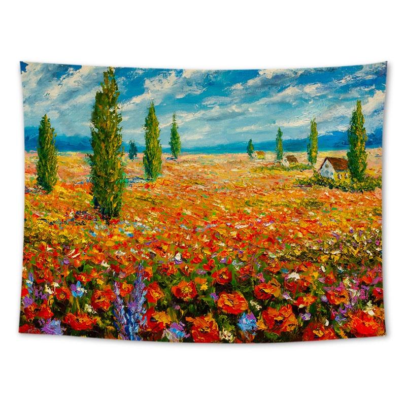 Tapiserie suspendată pe perete Floarea-soarelui Lavandă Pictură în ulei Peisaj Decorare cameră Pânză de fundal