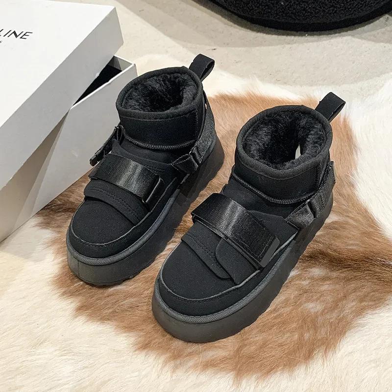 

Зимняя женская обувь из коровьей замши, модные зимние сапоги для девочек, дизайнерские сапоги на плоской платформе, повседневные утолщенные роскошные кроссовки 36