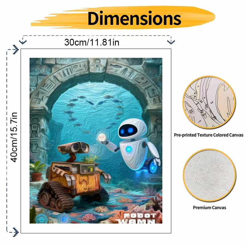 Disney Robot Underwater Love Scene Oil Paint Digital Painting Art Kit FillIn Painting Home Decor