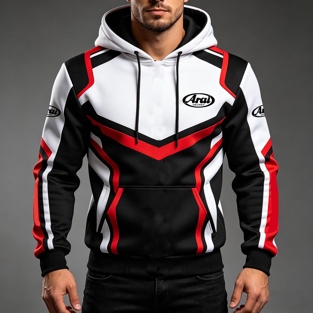 Men's Arai Racing Hoodie - Red/Black/White Color Block Motorsport Sweatshirt