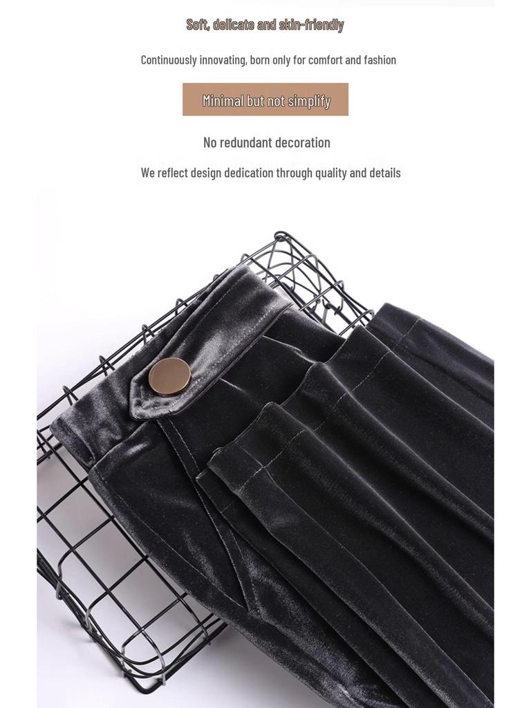 Goldener Samt High-Waist Straight-Leg Hose für Damen - Frühjahr/Herbst 2025 Kollektion