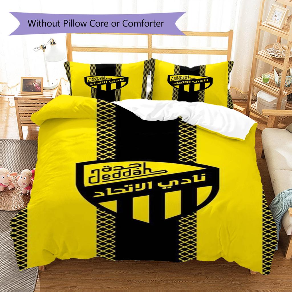 Al-Ittihad Club Logo Pattern Bedding Set Quilt Cover Pillowcase Home Decor Gift (1 * duvet cover + 2 * pillowcase, without core)