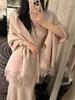 New Fashion 100% Wool Pink Grey Long Tassel Scarf Winter Keep Warm Woman Scarf Shawl High Quality